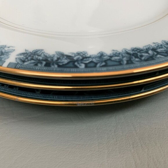 Noritake Legendary Edgerow Salad Plates Blue White Gold Trim 4078 Lot of 4 - Picture 9 of 9
